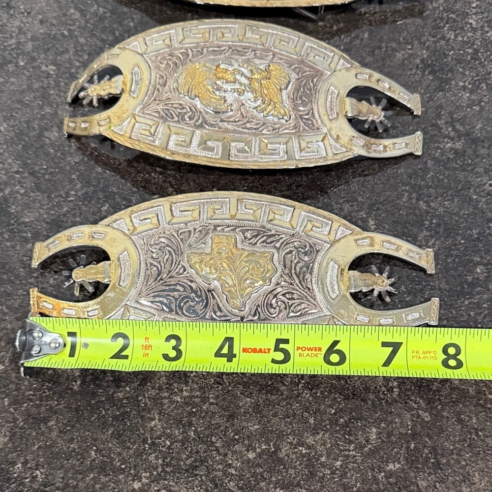 3 Distressed Western Charro Silver &‎ Gold Tone Belt Buckles